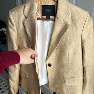 ZARA Beige/Golden Cropped Blazer Jacket